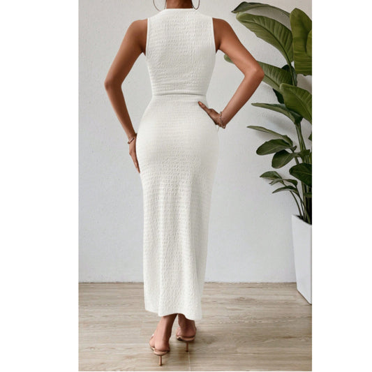 SHEIN Shein Womens Dress M / White SHEIN - Texture Splite Side Mid Dress