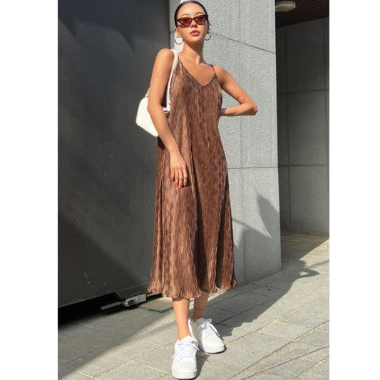 SHEIN Shein Womens Dress XXL / Brown SHEIN - Textured v neck Midi dress
