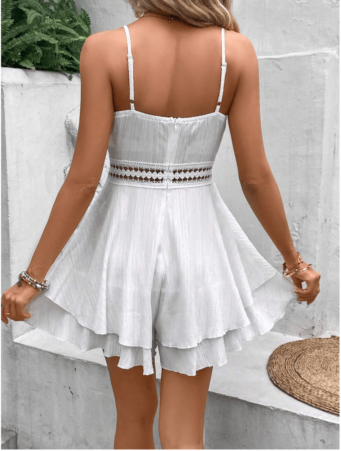 SHEIN Shein Womens Overall M / White SHEIN - Frenchy Guipure Lace Insert Two Layer Hem Cami Romper