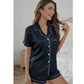 SHEIN Shein Womens Pajama S / Navy / 26 SHEIN - Button Front Satin Pajama Set