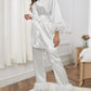 SHEIN Shein Womens Pajama M / White SHEIN - Fluffy Striped Satin Belt Pajama Set