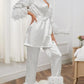 SHEIN Shein Womens Pajama M / White SHEIN - Fluffy Striped Satin Belt Pajama Set