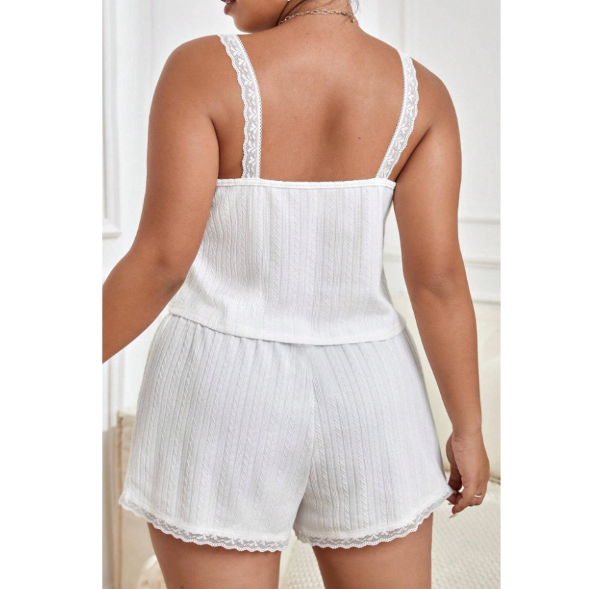 SHEIN Shein Womens Pajama L / White SHEIN - Textured tank top shorts pajama set