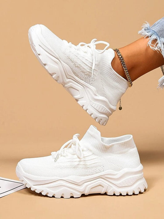 SHEIN Shein Womens Shoes 38 / White Casual Breathable Minimalist Lace-up Front Chunky Sneakers