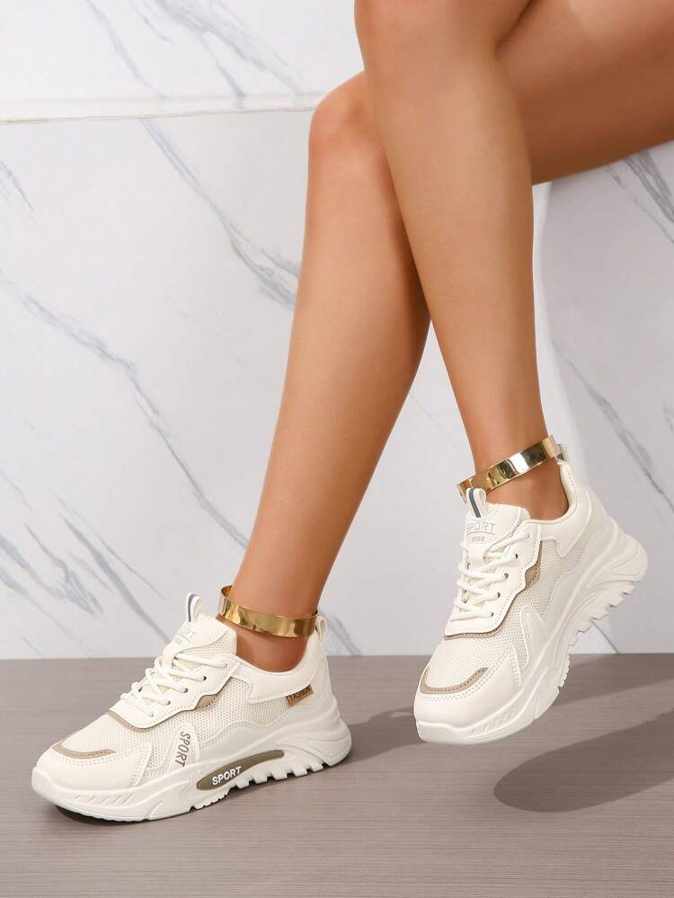 SHEIN Shein Womens Shoes 40 / White Graphic Lace-up Front Chunky Sneakers