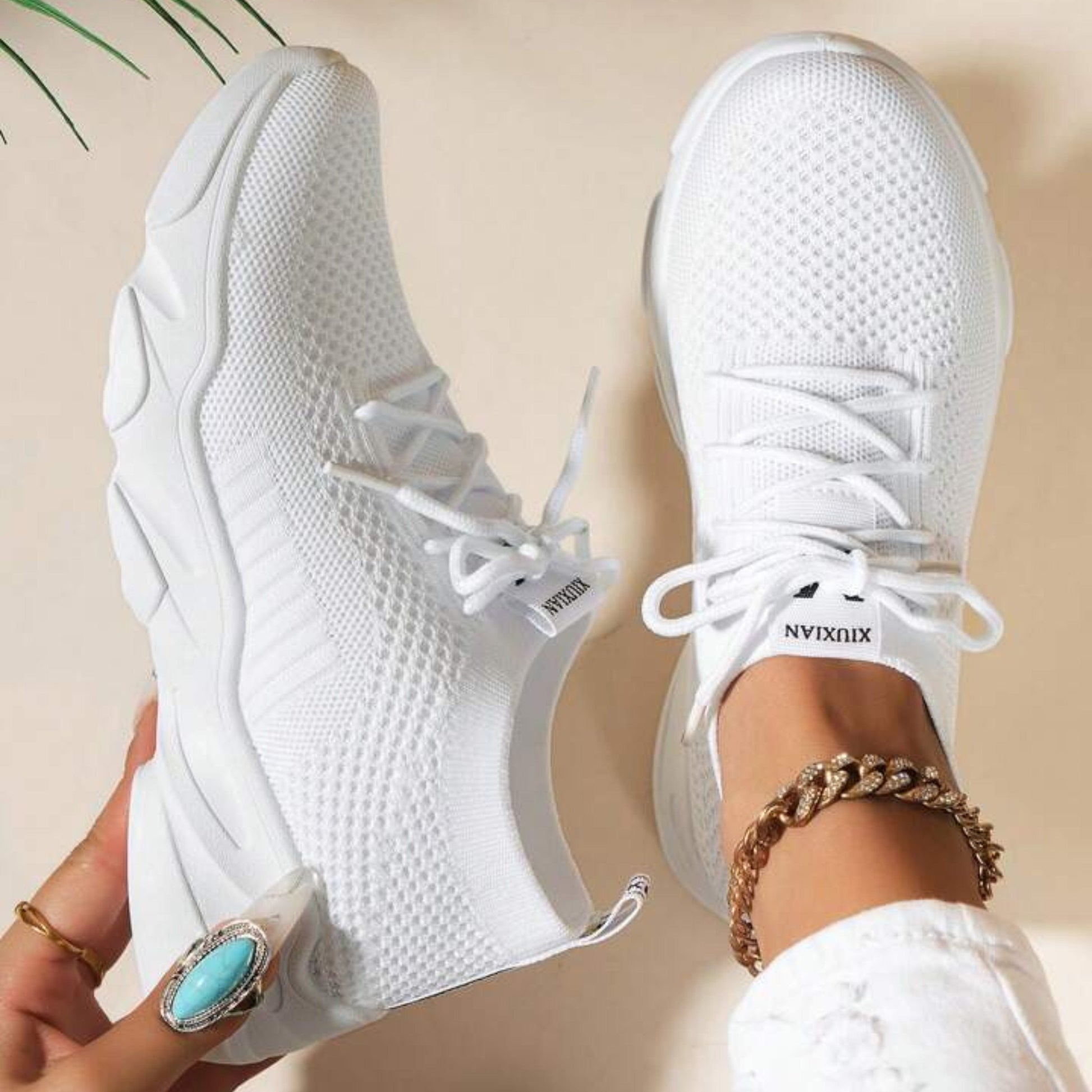 SHEIN Shein Womens Shoes 36 / White Mesh Lace Up Sneakers