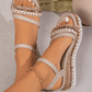 SHEIN Shein Womens Shoes 38 / Beige SHEIN - Comfortable Wedge Sandals with Ankle Strap, Thick Laces and Woven Rope