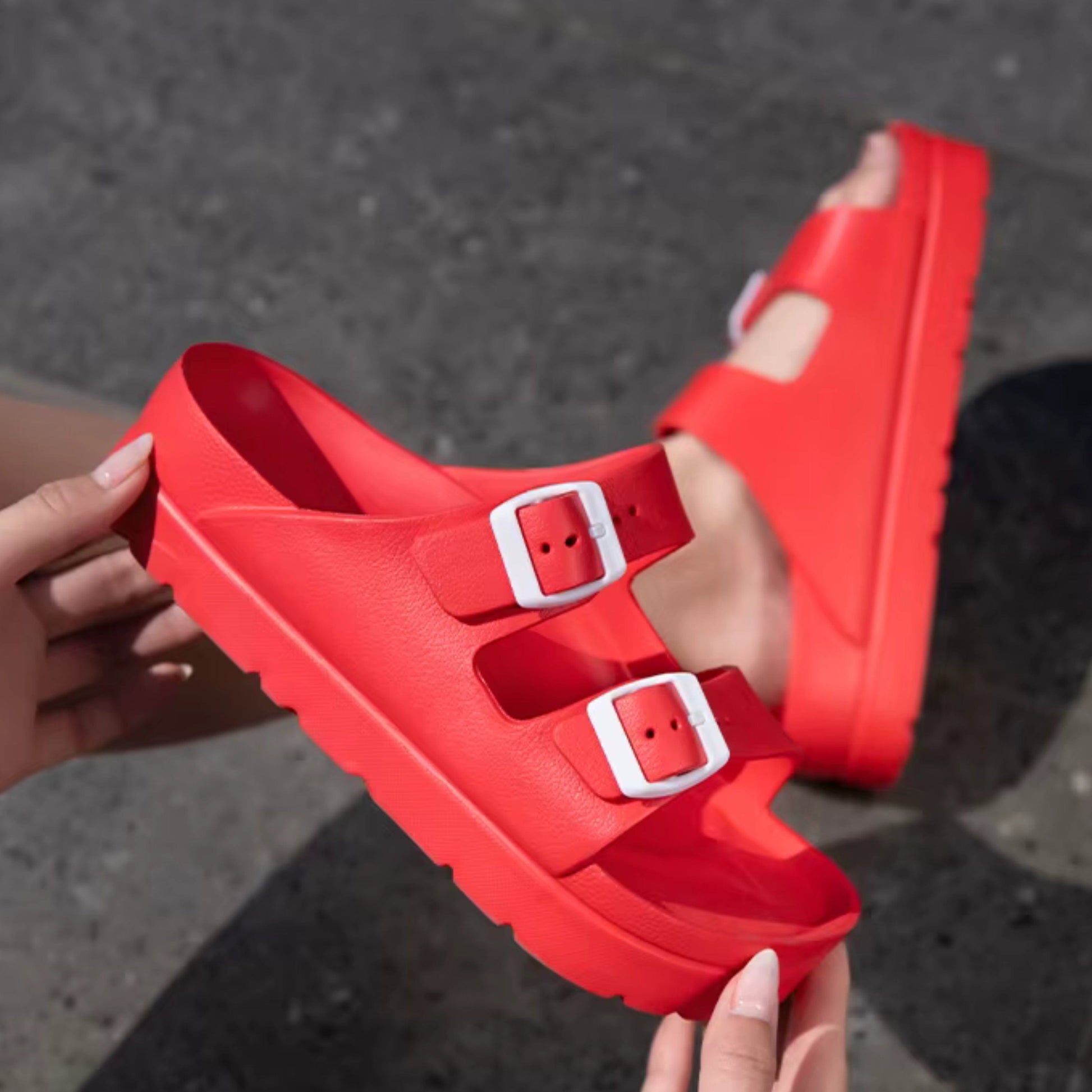 SHEIN Shein Womens Shoes 36 / Red SHEIN - Double Strap Platform Slipper