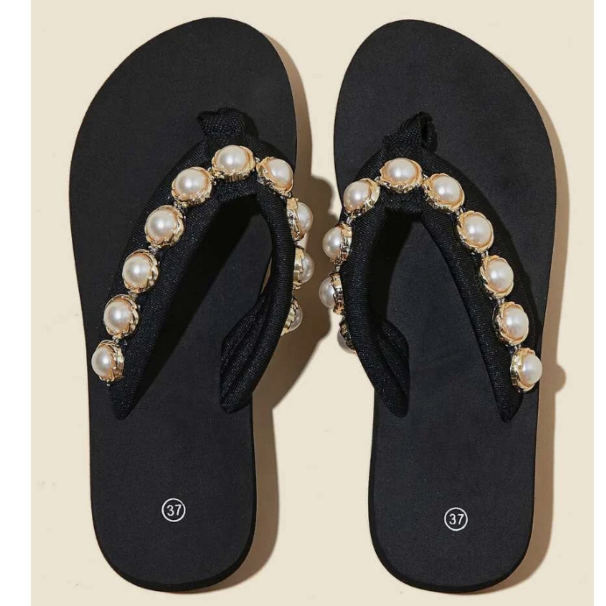 SHEIN Shein Womens Shoes 38 / Black SHEIN - Faux Pearl Decor Slippers