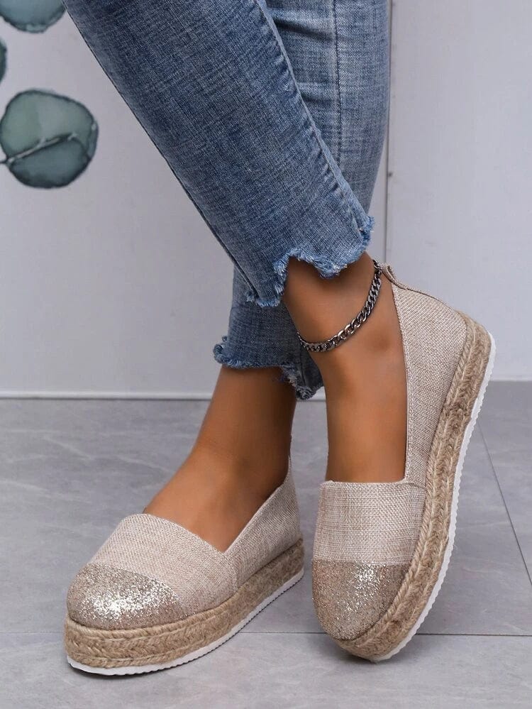 SHEIN Shein Womens Shoes 43 / Beige SHEIN - Glitter Two Tone Espadrille Flats