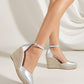 SHEIN Shein Womens Shoes 38 / Silver SHEIN - Metallic Espadrille Ankle Strap Wedge Court Shoes