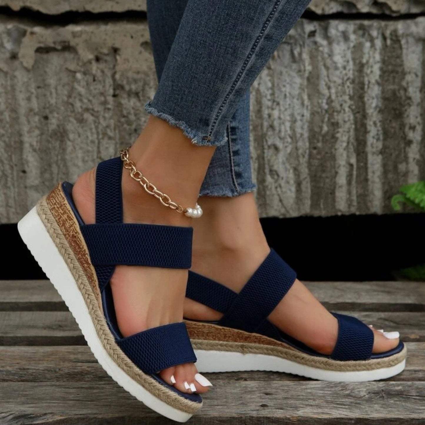 SHEIN Shein Womens Shoes 39 / Navy SHEIN -  Minimalist Wedge Sandals