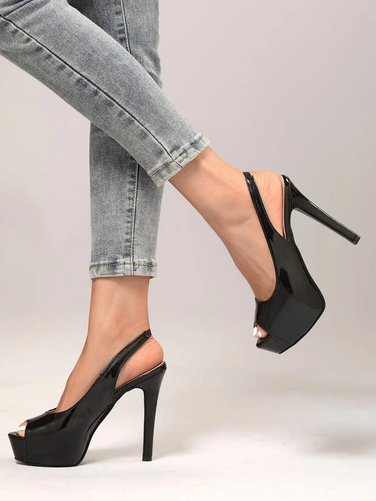 SHEIN Shein Womens Shoes 38 / Black SHEIN - Peep Toe Platform  Stiletto Heeled Pumps, Elegant Black Pumps