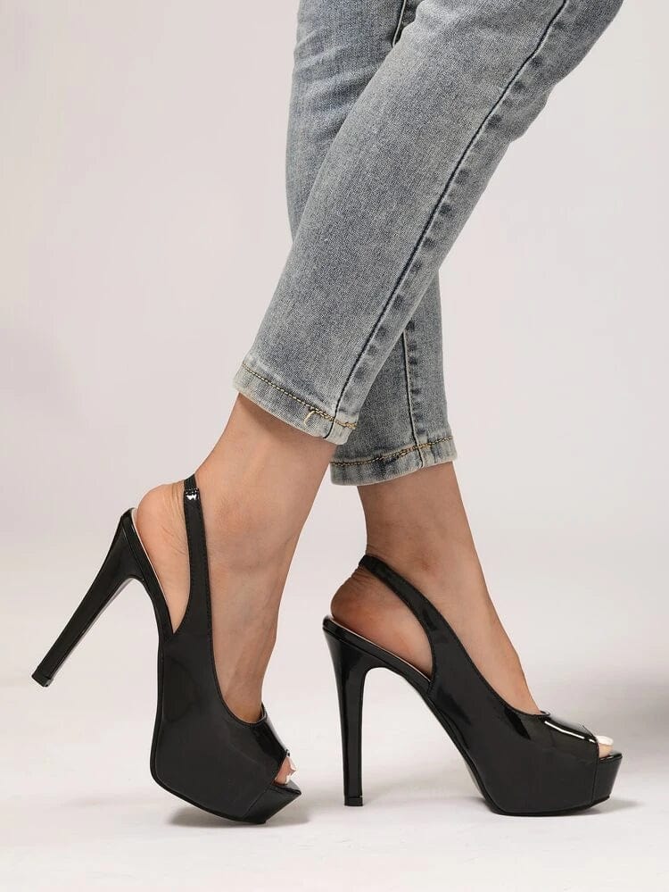 SHEIN Shein Womens Shoes 38 / Black SHEIN - Peep Toe Platform  Stiletto Heeled Pumps, Elegant Black Pumps