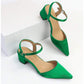 SHEIN Shein Womens Shoes 40 / Green SHEIN - Point Toe Heeled Satin Ankle Strap Pumps