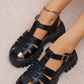SHEIN Shein Womens Shoes 40 / Black SHEIN - Punk Style Solid Color Buckle Slope Heel Sandals with Strap Detail
