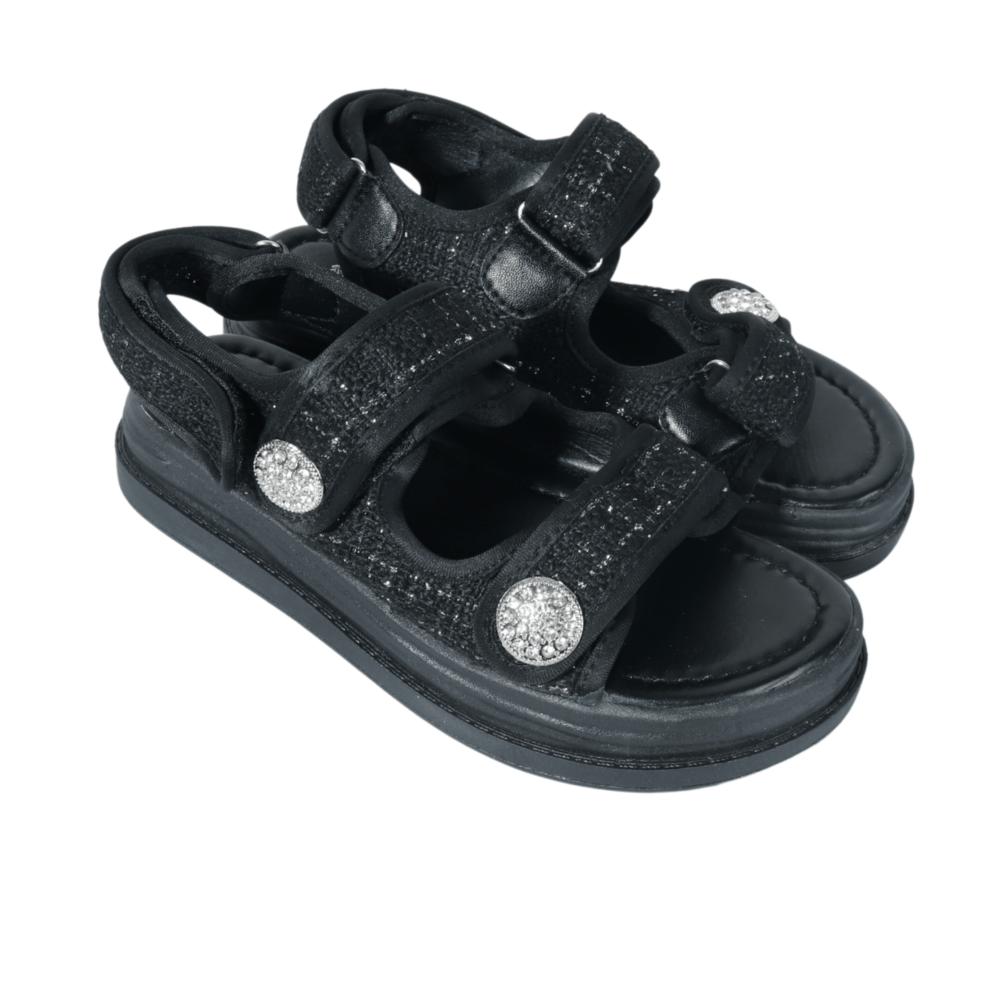 SHEIN Shein Womens Shoes 36 / Black SHEIN - Rhinestone Decor Hook-and-loop Sandals