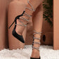 SHEIN Shein Womens Shoes 39 / Black SHEIN - Satin Rhinestone Décor Tie Leg Design Strappy Pumps