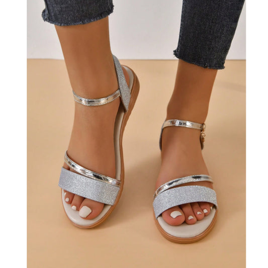 SHEIN Shein Womens Shoes 39 / Silver SHEIN - Shiny Ankle Strap Sandal