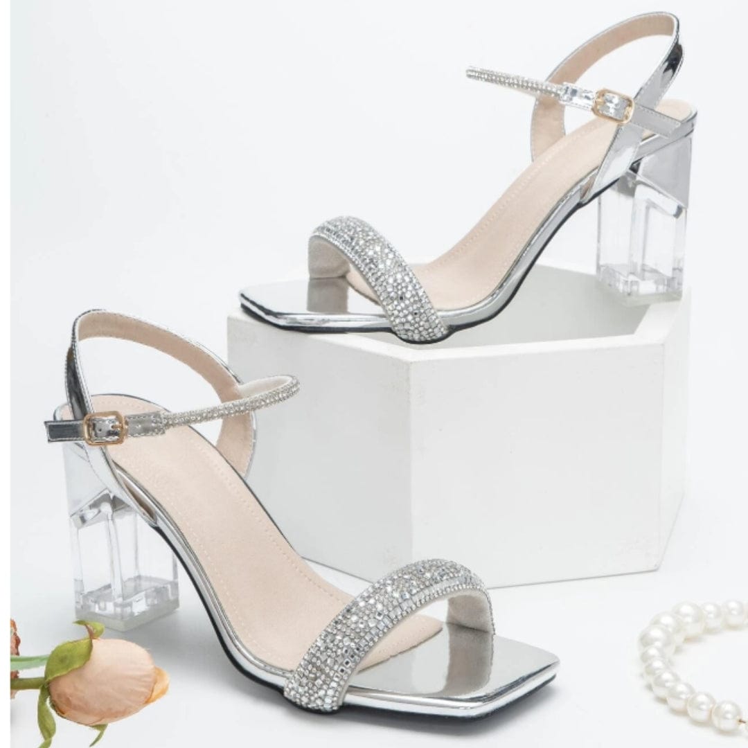 SHEIN Shein Womens Shoes 38 / Silver SHEIN - Shiny Rhinestone Embellished Chunky Sandals