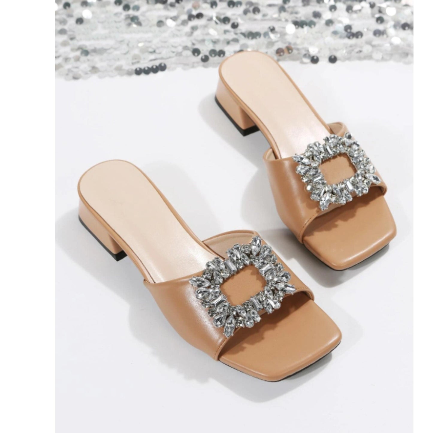 SHEIN Shein Womens Shoes 39 / Beige SHEIN - Sparkle buckle block sandals