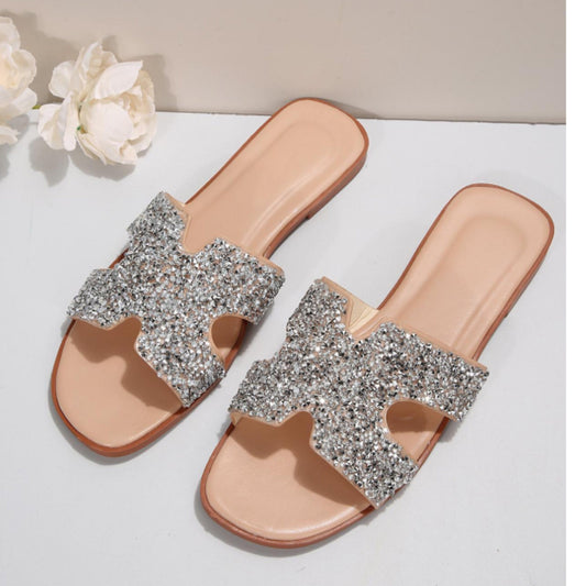 SHEIN Shein Womens Shoes 39 / Beige SHEIN - Sparkly Strappy Slipper