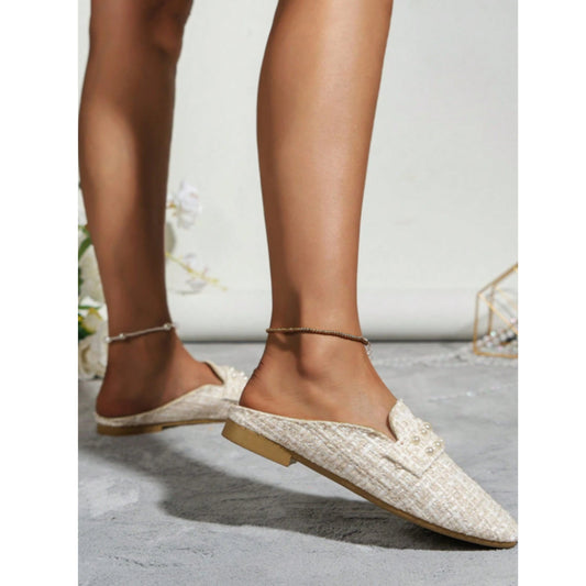 SHEIN Shein Womens Shoes 40 / Beige SHEIN - Square Pattern Embossed Faux Pearl Flat