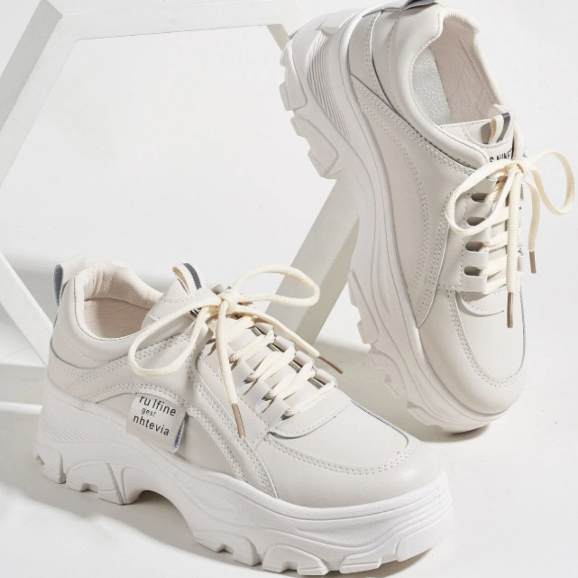 SHEIN Shein Womens Shoes 38 / Off-White Stitch Detail Front Lace Up Chunky Sneaker