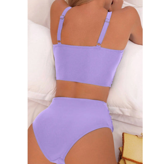 SHEIN Shein Womens Swimwear S / Purple SHEIN - Beach Plain Ruched High Waisted Bikini