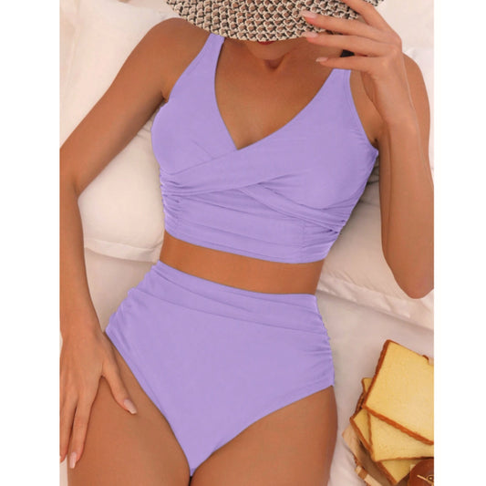 SHEIN Shein Womens Swimwear S / Purple SHEIN - Beach Plain Ruched High Waisted Bikini