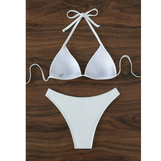 SHEIN Shein Womens Swimwear M / White SHEIN - Beach Solid Push Up Bikini Set