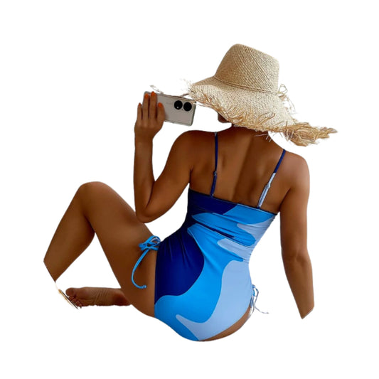 SHEIN Shein Womens Swimwear M / Multi-Color SHEIN - Block Colors Drawstring One Piece Swimwear