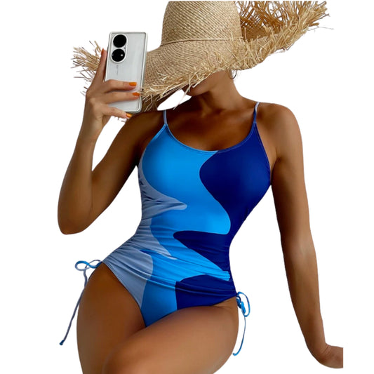 SHEIN Shein Womens Swimwear M / Multi-Color SHEIN - Block Colors Drawstring One Piece Swimwear