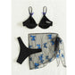 SHEIN Shein Womens Swimwear M / Black SHEIN - Butterfly design three piece bikini