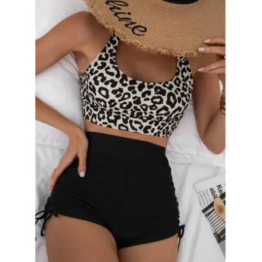SHEIN Shein Womens Swimwear XL / Multi-Color SHEIN - Cheetah print Rushed side bikini