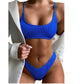 SHEIN Shein Womens Swimwear S / Dark Blue SHEIN - Crinkle Textured Crop Top V Waist Bikini Swimsuit