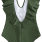 SHEIN Shein Womens Swimwear M / Green SHEIN - Deep V Ruffle One Piece Swimsuit