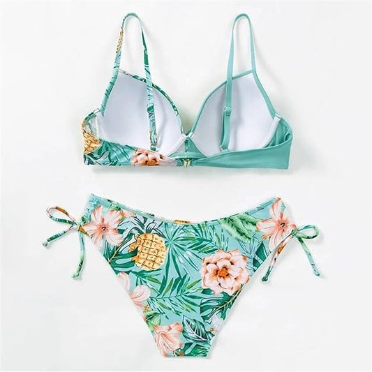 SHEIN Shein Womens Swimwear L / Multi-Color SHEIN - Floral Printed High Waisted V Neck Bikini Set