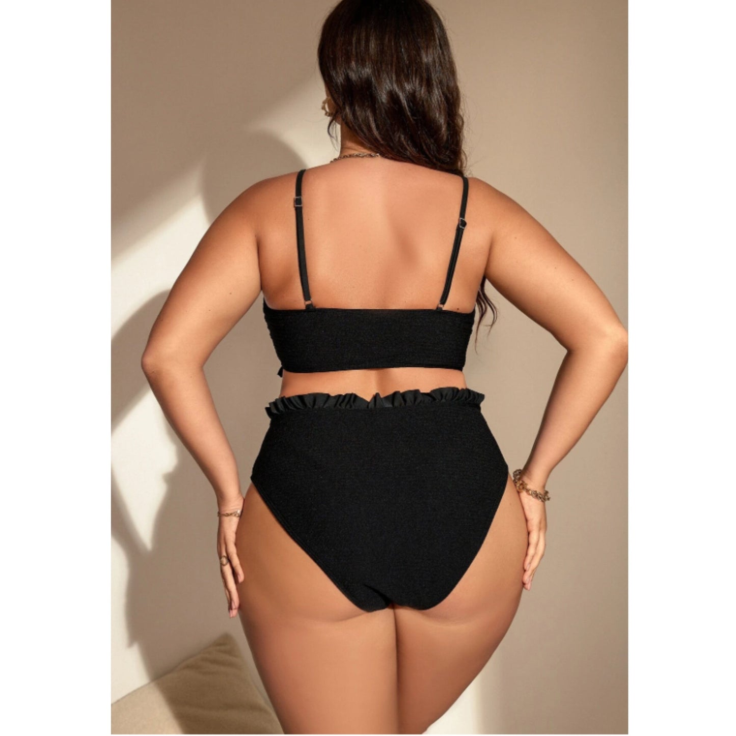 SHEIN Shein Womens Swimwear XXL / Black SHEIN - Frill Trim Bikini Set