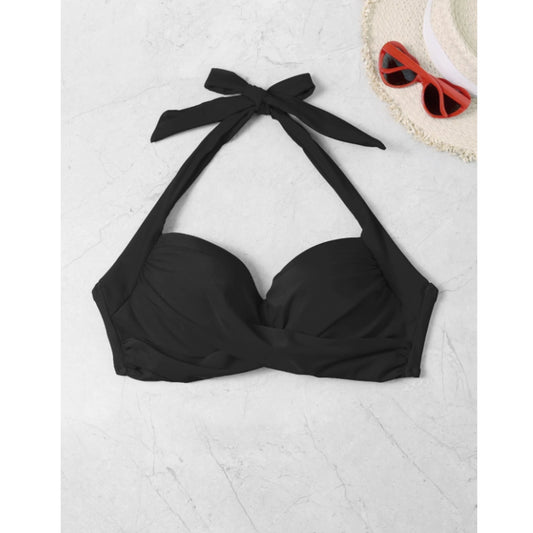SHEIN Shein Womens Swimwear M / Black SHEIN - Front cross wired solid bikini top