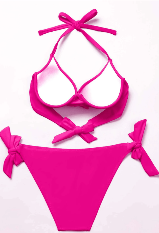 SHEIN Shein Womens Swimwear S / Fuchsia SHEIN - Front Tie Side Push Up Swimwear Two Pieces