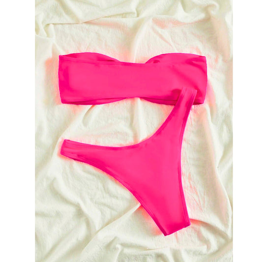 SHEIN Shein Womens Swimwear S / Pink SHEIN - Knot Decor Bandeau Top & High Cut Bottom