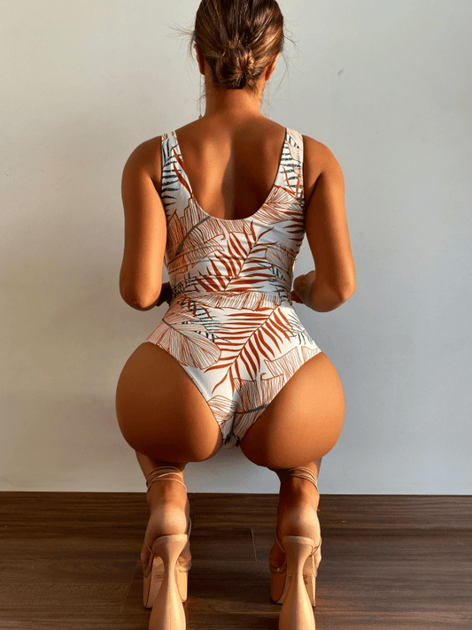 SHEIN Shein Womens Swimwear L / Multi-Color SHEIN - Leaf Print Knot One Piece Swimsuit