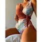 SHEIN Shein Womens Swimwear L / Multi-Color SHEIN - Leaf Print Knot One Piece Swimsuit