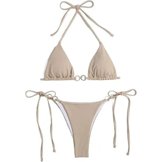 SHEIN Shein Womens Swimwear S / Beige SHEIN - Micro Triangle Thong Bikini Swimsuit