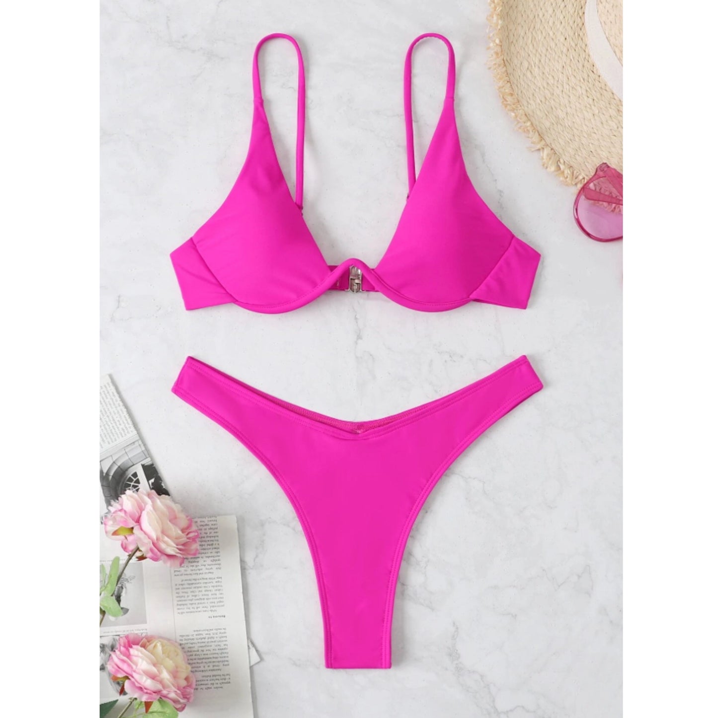 SHEIN Shein Womens Swimwear XS / Fuchsia SHEIN - Monochrome Bikini Set