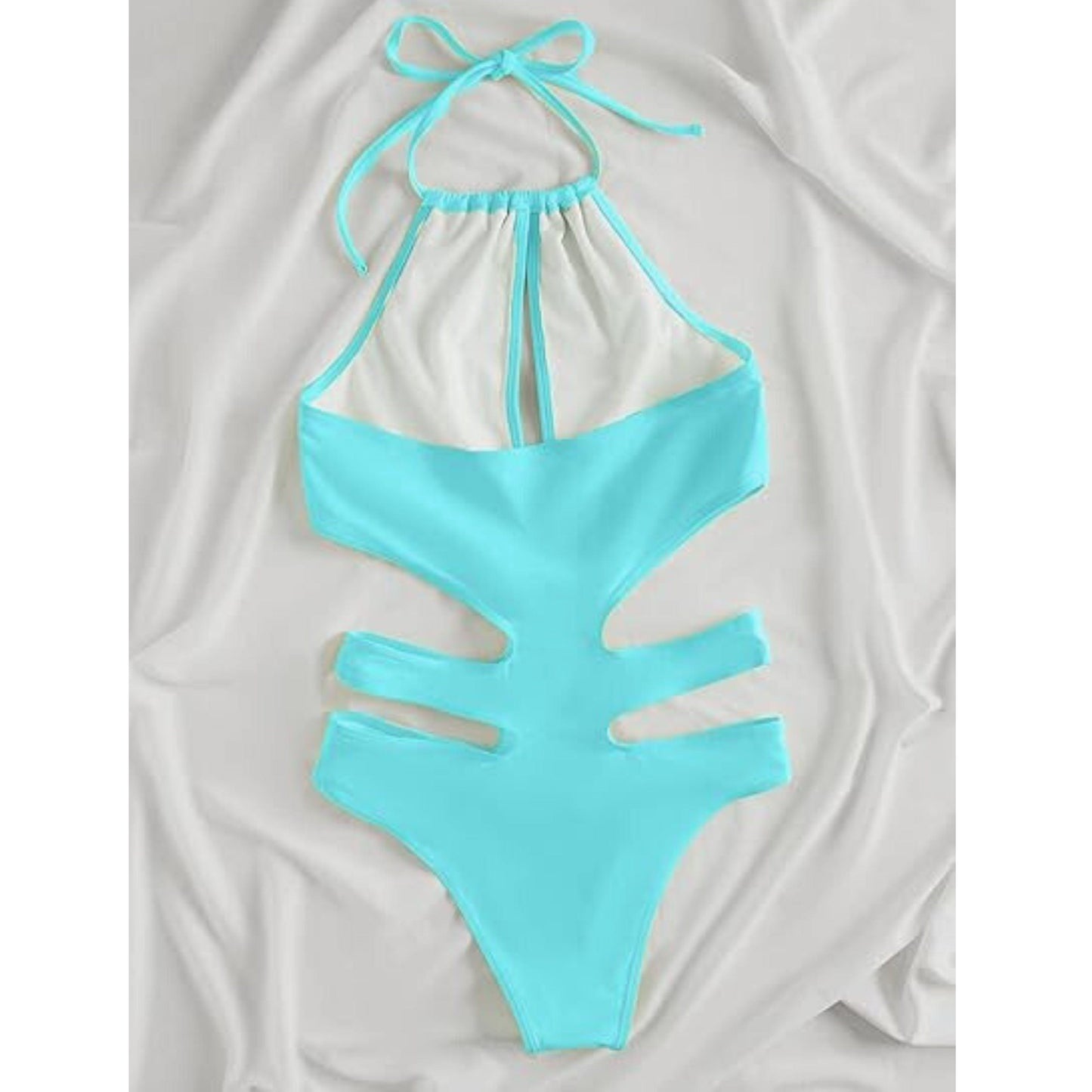 SHEIN Shein Womens Swimwear M / Blue SHEIN - One Piece Cut Out Swimsuit Halter Tie