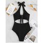 SHEIN Shein Womens Swimwear M / Black SHEIN - One Piece Solid Ribbed Swimwear