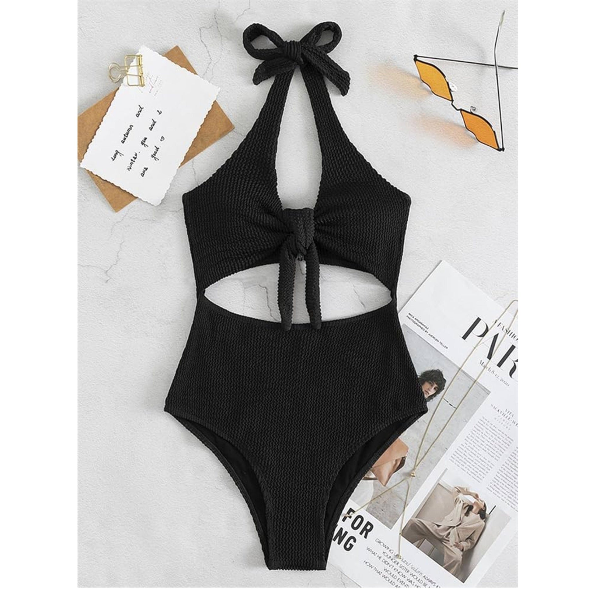 SHEIN Shein Womens Swimwear M / Black SHEIN - One Piece Solid Ribbed Swimwear