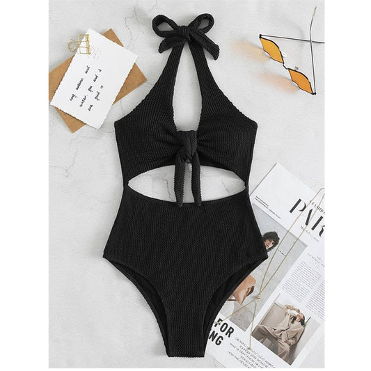 SHEIN Shein Womens Swimwear M / Black SHEIN - One Piece Solid Ribbed Swimwear